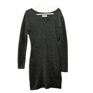 VTG Bagar Bodycon Dress Womens Size 36 or 6 Black Metallic Long Sleeve Boat Neck